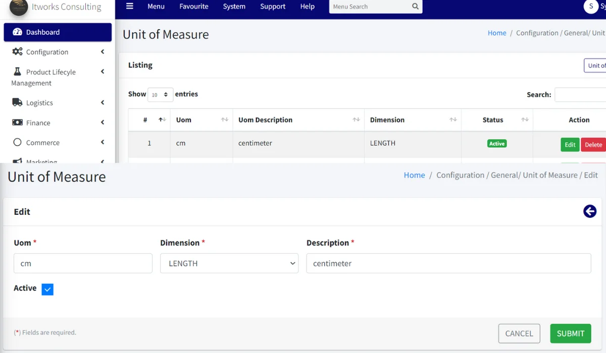 ITWORKS ERP Help: Configuration-Unit of measure